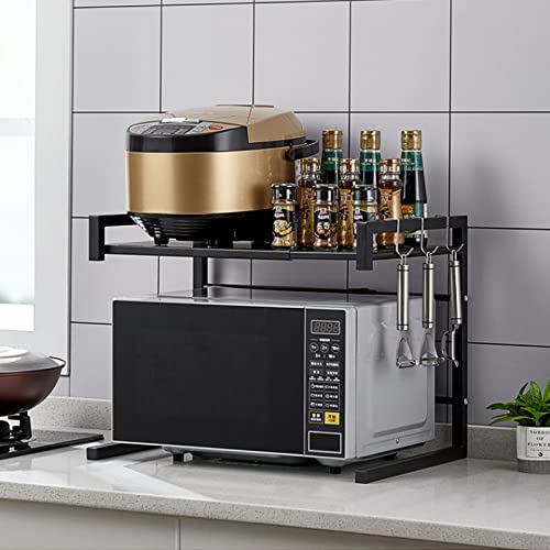 ShiShi Mikrowellenständer aus Metall mit 2 Ebenen, verstellbar, Küchenregal, Regal, Aufbewahrung, Organizer, erweiterbar, (40-65)×36,5×42 cm – Schwarz