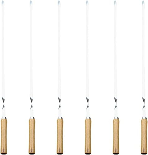 PORUTE Grillbesteck Schaschlikspieße 6 Stück flache Grillspieße 55 cm Edelstahl Holzgriff BBQ Nadeln Stick Braten Spieße Grillgabel für Camping