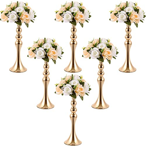 Sabary 6 Pcs Wedding Flower Stand Metal Flower Centerpieces Stand for Table Vase Arrangement Rack for Wedding Reception Dinner Table Party Decor(15 In,Gold)