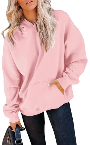 TICTICMIMI Women's Hoodies Sweatshirts Cute Long Sleeve Tops Loose Fleece Pullover Shirts with Pocket Pink
