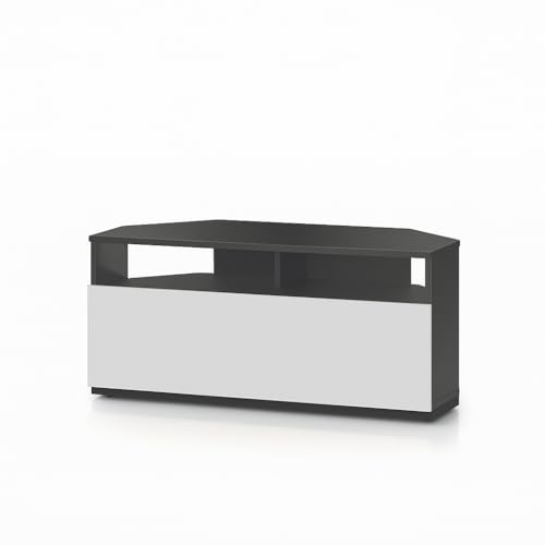 RO&CO Sonorous TRD100 BKW | Meuble TV d’Angle Noir et Blanc 100 cm | Meuble Télévision d’Angle pour Salon Moderne | Porte Rabattable Blanche avec Rangement Caché | Supporte Jusqu’à 40 kg.
