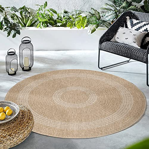 Homebyhome Rund Inomhus Utomhusmatta Beige 120 cm, naturlig jutelook, fuktresistent yta, enkel rengöring