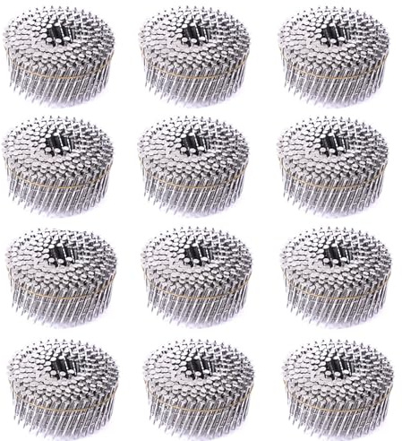 BHTOP Stainless Steel 3600 Count Siding Nails, 15-Degree 2 Inch *.092 Wire Collated Coil Ring Shank Nails, Full Round Head Galvanized Siding Nailer Attachment Replacement Parts