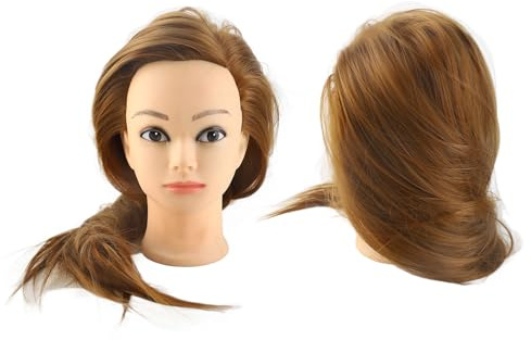 Leftwei Echthaar-Mannequin-Kopf mit Ständer, Friseur-Übungs-Trainingskopf und Cosmotology-Puppenkopf, Echthaar-Mannequin-Kopf für Haarstyling und Zopf