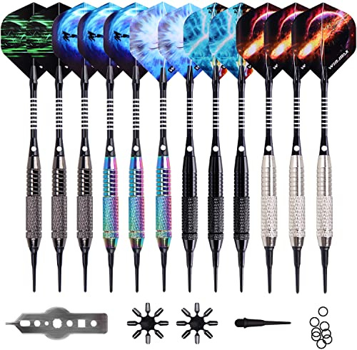 WIN.MAX dartpilar med plastspets för elektronisk dartskiva 12 stycken mjuka pilar set, 18 gram professionell