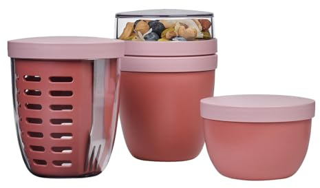 Mepal - Promotion-Set Pots Ellipse 3-teilig - Lunchpot 500 + 200 ml, Fruitpot 600 ml, Snackpot 350 ml - Essensbehälter, Joghurtbecher, to go Becher - Geeignet für Spülmaschine - Vivid Mauve