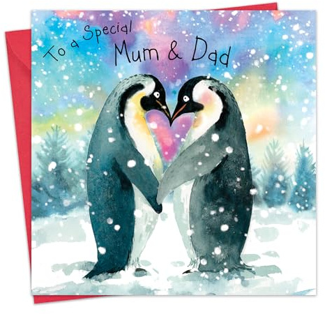 Twizler Weihnachtskarte für Mama und Papa mit niedlichen Pinguinen – Happy Xmas Mummy & Daddy – Merry Christmas Mum & Dad