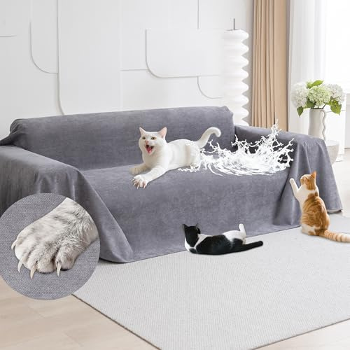 Loiion Cat Scratch Furniture Protector - Anti-Slip, Waterproof Sofa Cover to Keep Cats Off, Pet-Friendly Couch Protectors for 3 Cushion Couch, Gray Anti-Scratch Couch Cover for Pets and Kids 118X71