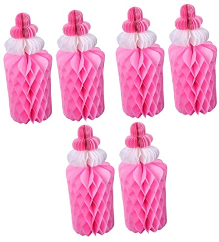 PRETYZOOM 6pièces Boules Papier Alvéolé Forme De Bouteille De Lait Rose pour Décoration De Fête Anniversaire Baptême Et Shower Accessoires De Décoration pour Garçon Fille