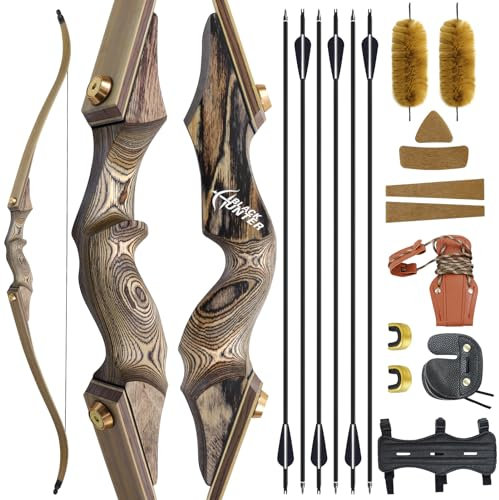 OUBOTER Black Hunter Recurvebogen 60 Zoll 20-60lbs Takedown Bogen Rechte Hand Jagd Bogen Und Pfeil Set Mit Bogensaiten-Schalldämpfer Bogenschießen Für Erwachsene Jagd Zielübung (20LBS)