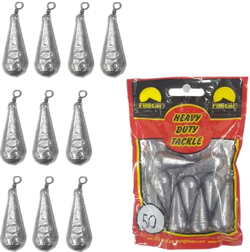 PRO FILSTAR Birnenblei Set 10 x 50g - Blei Angeln mit Wirbel - Angel Bleie Set - Grundangeln - Grundblei Angeln - Blei Gewicht - Angelblei - Fishing Weights - Bleigewichte – Tropfenblei – Karpfenblei