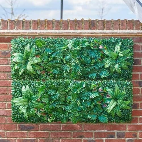 Garden Mile 4pc Artificial Plant Flower Living Wall Panels Realistic Fern Plant Wall Panels Privacy Living Wall Fence Screening Home Garden Spring Leaf Backdrop for Indoor or Outdoor 60 x 40 cm
