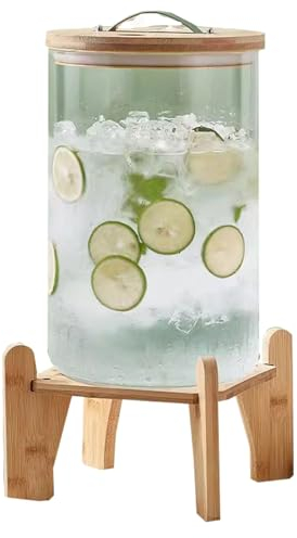 Distributeur de Boisson en Verre Fontaine 3 L, Distributeur Boisson en Verre avec Couvercle et Support en Bois, Distributeur de Boissons avec Robinet, Pot Mason au Design Vintage (Taille : 10L)