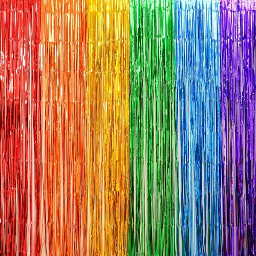 Mienocol 2 Stück Regenbogen Fasching Lametta Vorhänge,Metallische Folie Fransen Vorhang Funkeln Vorhängen Dekoration für Geburtstagsfeier Hintergrund Regenbogen Fasching Party(1m x 2m)