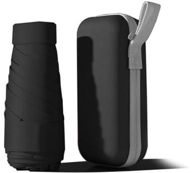 WULUN Kompakt paraply, 6 spröt paraply stormsäkert litet fickparaply vindsäkert UV-skydd ultralätt paraply vikbart reseparaply vikbart robust miniparaply för sol och regn, svart, Klein