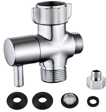 YRDL Bidet T Adapter, Brass T Adapter with Shut-off Valve, 3-way Tee Connector 7/8 x 7/8 x G1/2, Leak-Free Chrome Metal T Valve Adapter for Toilet Bidet Sprayer