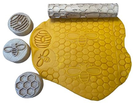 Beehive Cookie Cutter Set, Honeycomb and Queen Bee Rollers, Solid Wood