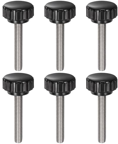 sourcing map Lot de 6 boutons de serrage moletés M6 x 35 mm, métriques, en acier inoxydable 304, filetage mâle, à vis moletée, 22 mm, tête ronde filetée à la main, noir