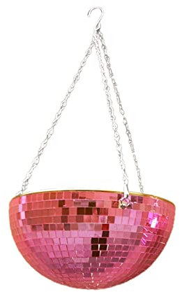 Rose Gold Disco Ball Hanging Planter for Modern Home Decor and Garden Decoration Indoor Outdoor Flower Pot with Chain for Hanging Plants Stylish Mirror Ball Plant Container for Plants and