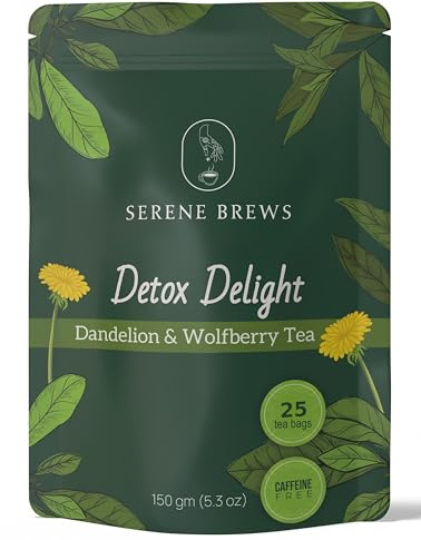 Dandelion Wolfberry Tea – Liver Cleanse, Detox & Repair, Kidney Detox – 100% Natural, Non-GMO, Premium Dandelion Root & Wolfberry Blend – 150 g (25 Tea Bags)