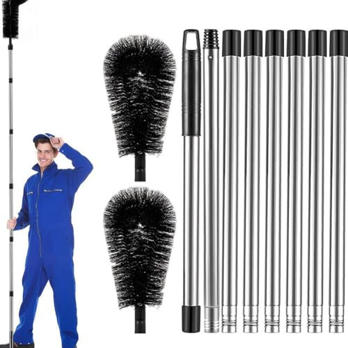Pessrrtewg Gutter Cleaning Tool,126inch Long Reach Gutter Cleaner,Extendable Pole Gutter Brush,Flexible Brush Head Gutter Cleaner,Gutter Cleaning Pole for Cleaning Dirt Leaves Twigs Rocks