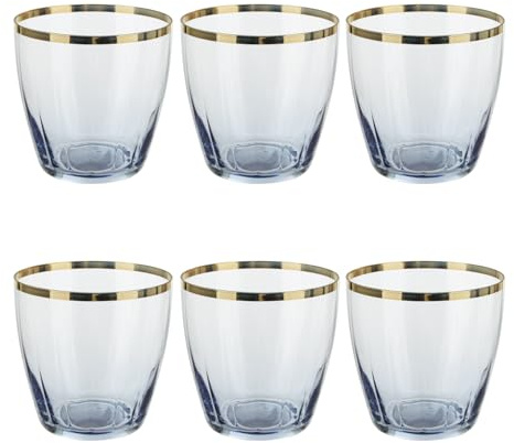 KASANOVA Lot de 6 verres à eau bleu 365 ml avec bord or brillant