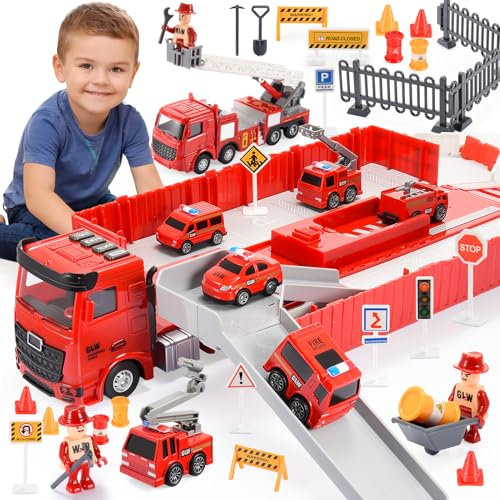 Naxudcoo Fire Truck Toys For 3-7 Year Old Boy: Truck Toy Toy Set Toddler Car Truck Toys, Fire Engine Toys for 3-5 Year Olds Boys, Gifts For 3 4 5 6 7 Years Old Boy Girls, Boys Toys Age 3-6
