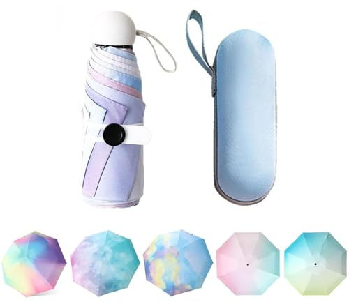 Aikelai Mini Regenschirm mit Kapsel Fall, 8 Rippen, Windfest, UV-Schutz, Trocknen Design, für Reisen, Outdoor, täglichen Gebrauch, Sternenhimmel