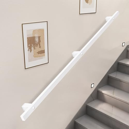 Lonmrrton Pasamanos de Escalera Moderno con Soportes de Hierro Forjado, barandillas de Escalera de Tubo de Metal Blanco para Interiores y Exteriores, Barra de Soporte de pasamanos de Pared(60cm)