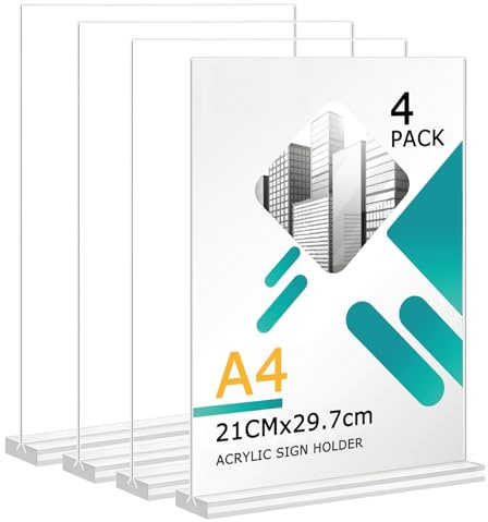 Soserkouer Lot de 4 Porte-Affiches En Acrylique A4, Support Double Face Vertical Transparent,Porte Menu Restaurant, Porte Affiche, Pour Restaurants, Menus, Hôtel, l'école,Bureau, Magasin