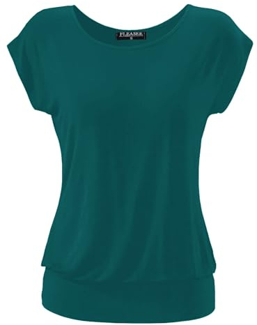 FLEASEE Damen T-Shirt Kurz Ärmel Bluse Stretch Lässig Tunika Allover Druck Oberteile Top