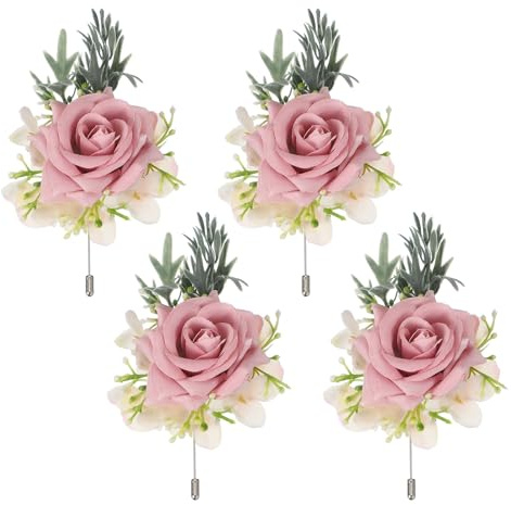 sourcing map 4 Stück hellrote Ansteckblumen für Herren, künstliche Blume, Knopflöcher, Tasche für Hochzeit, Braut, Bräutigam, Zeremonie, Jahrestag, Abschlussball, Party