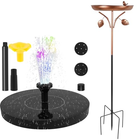 BAODBF Vogeltränke Stehend mit Solar Springbrunnen für Außen, Φ 30 Vintage Vogelbad Garten,Metal Bird Bath,Ultra Rostfrei Robust Langlebig Vintage Vogeltränke Frostsicher Groß für Balkon,Garten