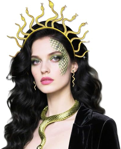 BACH AND BOOZY Medusa Kopfbedeckung Medusa Krone Schlange Stirnband Medusa Kostüm Zubehör Halloween Weihnachten Party Kostüm Zubehör