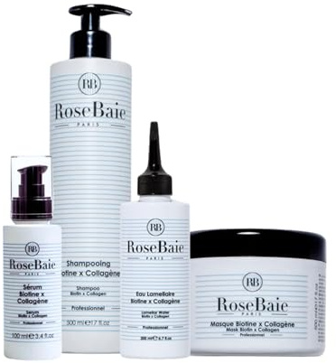 ROSEBAIE | Routine Complète Biotine et Collagène | Réparation Pousse Cheveux | Shampoing 500ml | Masque 500ml | Eau Lamellaire 200ml | Sérum 100ml