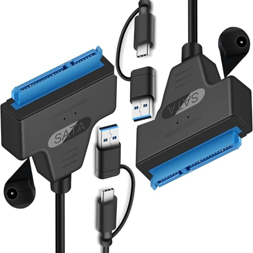 GERUI USB 3.0 till SATA kabeladapter, SATA till USB-kabel, 2-i-1 USB C/3.0 till III hårddiskadapter, kompatibel för 2,5 tums HDD och SSD (2 st)