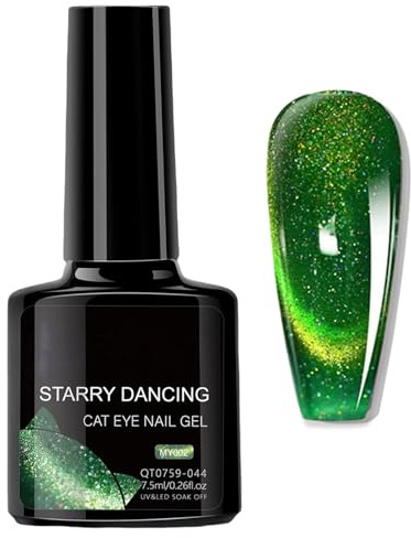 Grün Glitter Cat Eye Gel Nagellack, Glossy Cat eye UV Gel Shimmer Effect holografischer Cat Eye Nagellack, Holografischer Nail Polish Katzenauge Art Manicure DIY Geschenk für Frauen(Grün, 7.5ML)