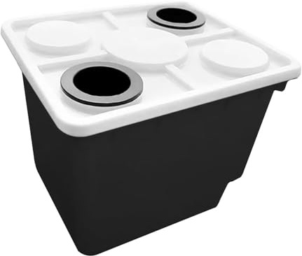 PawwJoy Dutch Bucket - Sistema idroponico con coperchio a 2 fori e cestino, 30 x 24 x 23 cm, vaso per coltura in acque profonde, per pomodori, cetrioli, peperoni, colore: nero