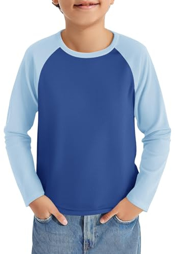 Haloumoning pojkar långärmad t-shirt barn rund hals färgblock långärmad tröja sport fritid toppar casual basic raglan skjorta 5–14 år, blå, 11-12 år