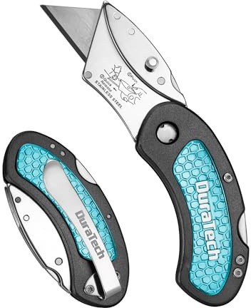 DURATECH Cutter Plegable Multifunción de 85 mm, Cuchillo Cúter Pequeña con Cambio Rápido de Cuchilla, Mini Navaja Portátil con Clip de Cinturón para Papel, PVC, Alfombra, Cartón y Cuero