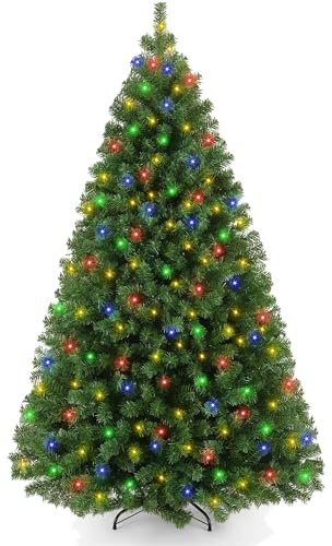 Künstlicher Weihnachtsbaum 180 cm mit RGB Beleuchtung,250 LEDs,1000 Spitzen und Schnellaufbau Klappsystem Schwer Entflammbar Premium Tannenbaum mit Metallständer Plastik Weihnachtsbaum (Grün)
