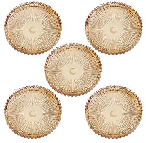 Clear Coasters Set of 5 – Glass Drink Coasters with Raised Edge, Round Crystal Cup Mats for Coffee Table and Bar Décor (Amber)
