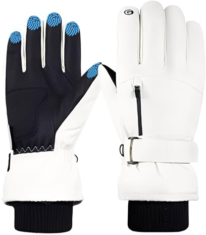 AUMTISC Vintertermiska skidhandskar, -29 °C, köldbeständig, vattentät, nylon, pekskärmsfunktion, svarta universalhandskar för vandring, skidåkning, vinteraktiviteter (vita, XL)