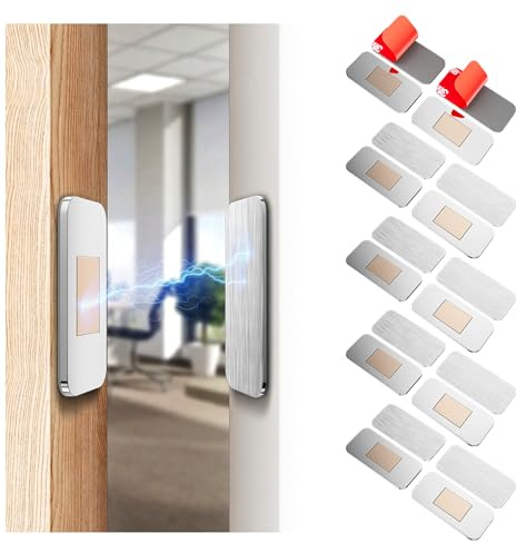 PHIXBEAR 10 Paquets Aimant Porte Placard, Loqueteau Magnétique Ultra Fin avec Adhésif, Aimant pour Porte de Placard/tiroir en Acier Inoxydable, Fermeture Silencieuse, Facile à Installer