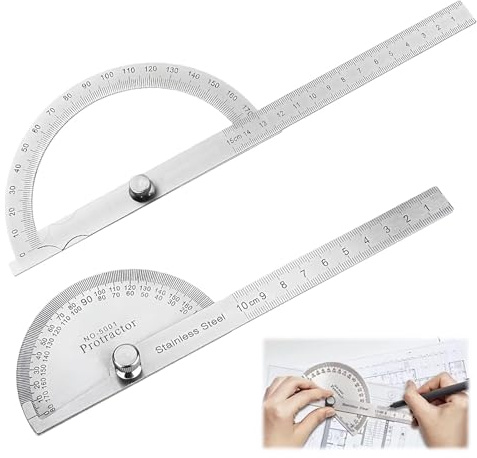 Deux Rapporteurs Rapporteurs En Acier Inoxydable (0-180°) Avec Vis De Verrouillage Adaptés Au Travail Du Bois À L'École Au Bricolage À La Peinture Et Au Dessin (180 Mm Et 200 Mm)