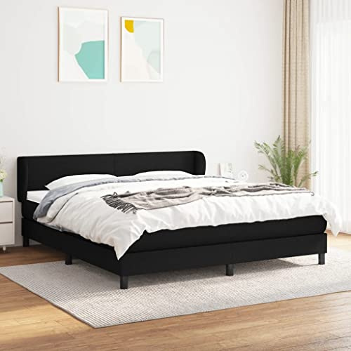 Frdhee Schwebebett Seniorenbett Tagesbett,Boxspringbett mit Matratze Schwarz 160x200 cm Stoff,Für Erwachsene Jugendliche,Kompakte Verpackung,Einfache Montage