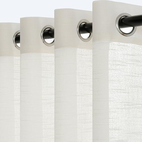 Vorhänge Schlafzimmer mit Ösen Weiß Gardinen 140x245 cm Gittergewebe Leinenoptik -Gardine Wohnzimmer Modern White Curtain Living Room Vorhangschal Halbtransparent Natural Boho Dekoschal 2er Set