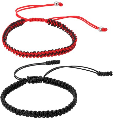 PATIKIL 2 st flätat armband, män kvinnor tibetansk snöre rep armband handgjort lyckobönskydd justerbar storlek för gåvor årsdag familj, röd svart och svart