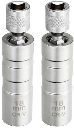 QUARKZMAN 2 Stück Zündkerzenschlüssel-Set 3/8 Antrieb CR-V Stahl Silber | 18mm, Schwenkbar, Magnetisch, 12-Punkt, Dünnwandiger, Mit 360 Grad Schwenkbarem