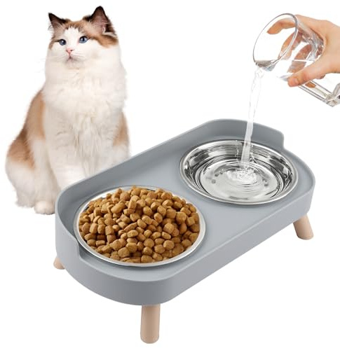 YooxArmor upphöjda kattskålar med upphöjt stativ, rostfritt stål kattmat och vattenskål set för inomhuskatter och små hundar